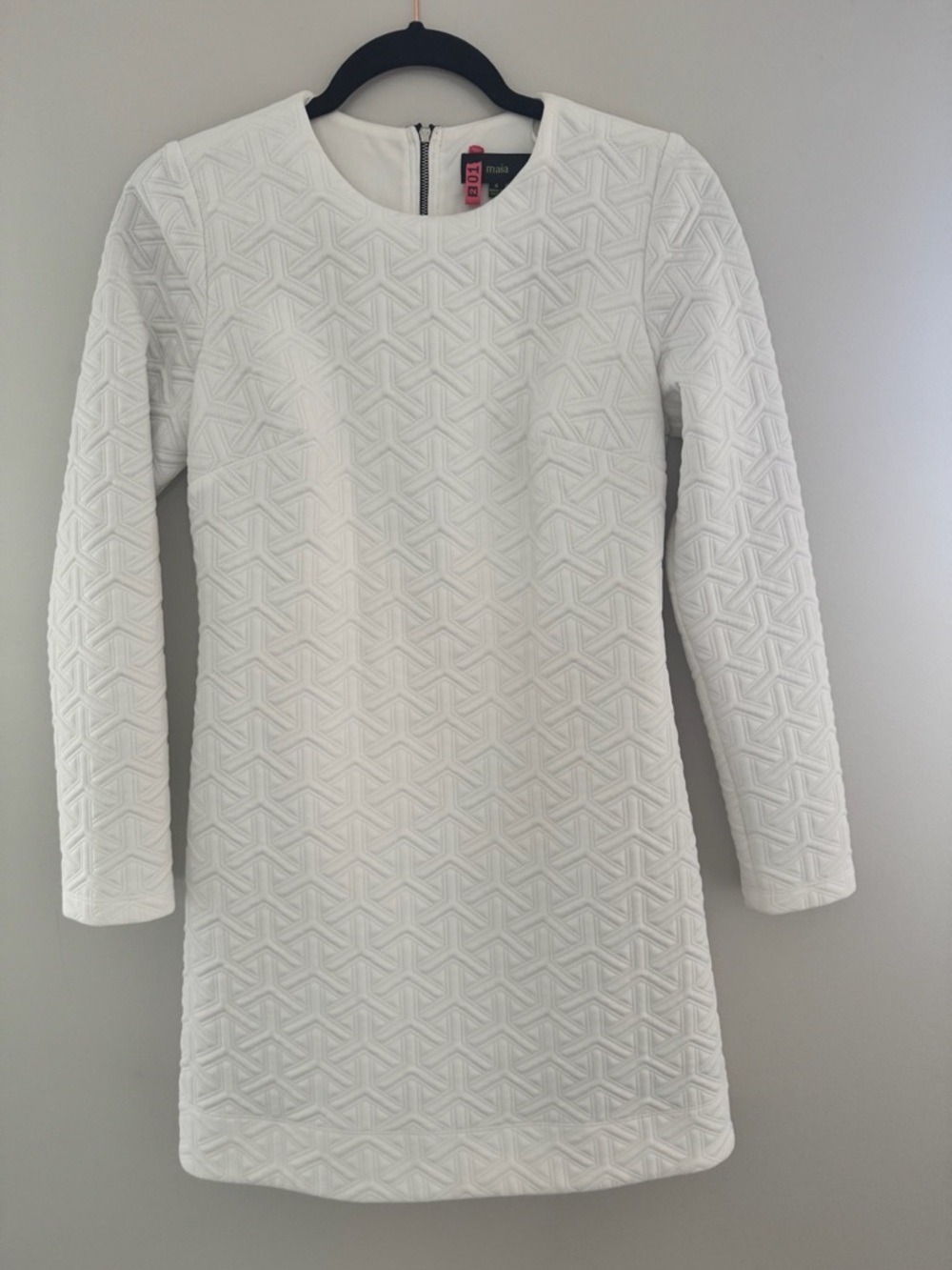 White Textured Long Sleeve Shift Dress